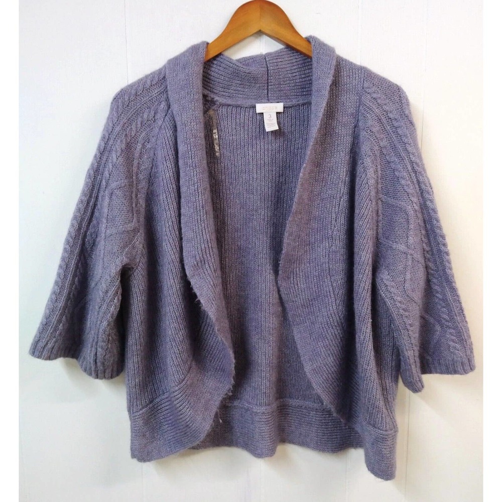 Chico's WM 3 Cardigan Sweater Purple 3/4 Sleeves Wool Mohair Acrylic Blend